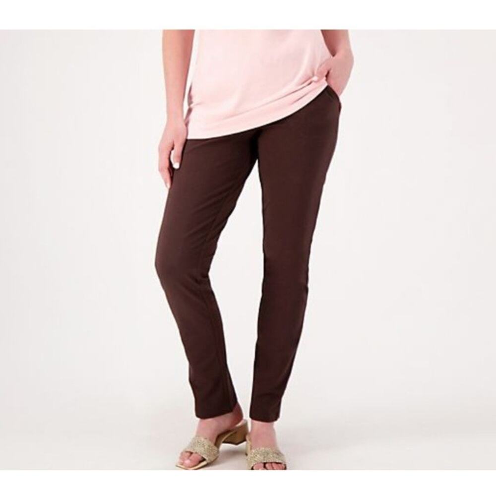 Denim & Co PXS Dark Brown Active Duo Stretch Slim Straight Pant A460405 NWOT